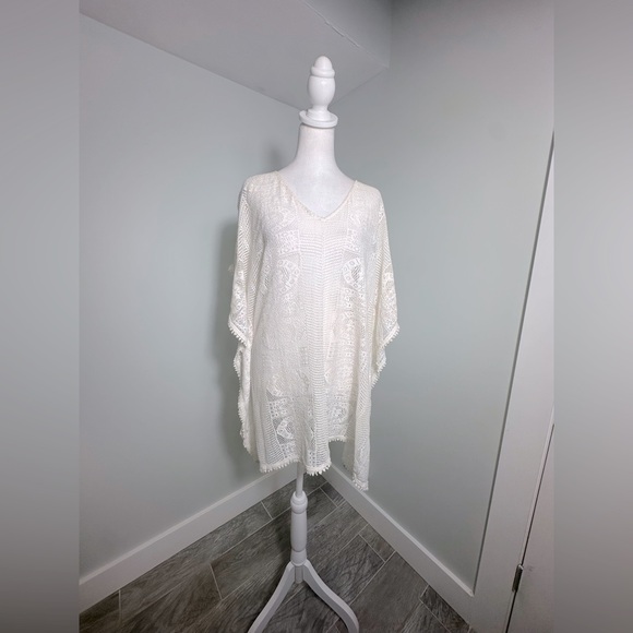 Seafolly Other - Seafolly Mesh Boho Cream Beach Pool Mesh Kaftan Coverup Size S/M